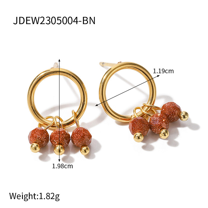 1 Pair IG Style Geometric Plating Inlay Stainless Steel  Natural Stone 18K Gold Plated Drop Earrings