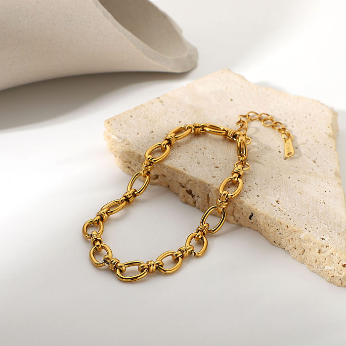 Pulseira de fivela cruzada de corrente estreita pulseira de moda de aço inoxidável banhado a ouro 18K
