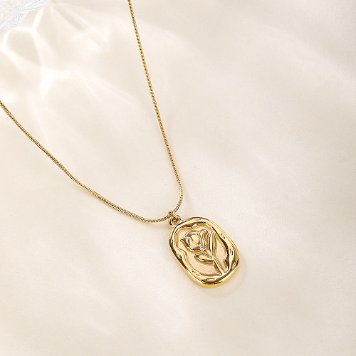IG Style Simple Style Rose Stainless Steel  Stainless Steel Plating 18K Gold Plated Gold Plated Pendant Necklace