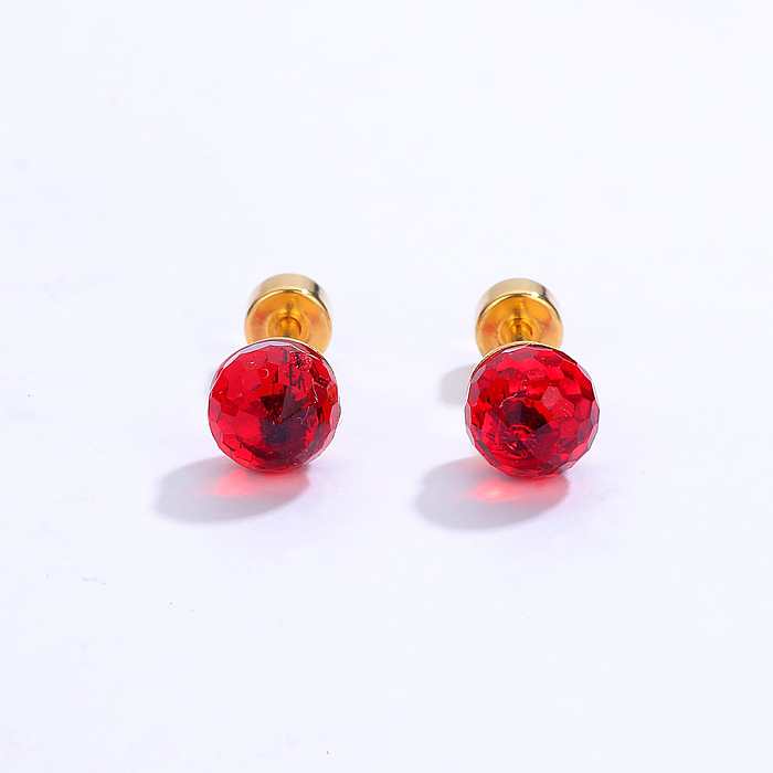 Fashion Round Stainless Steel  Ear Studs Gold Plated Zircon Stainless Steel  Earrings 1 Pair