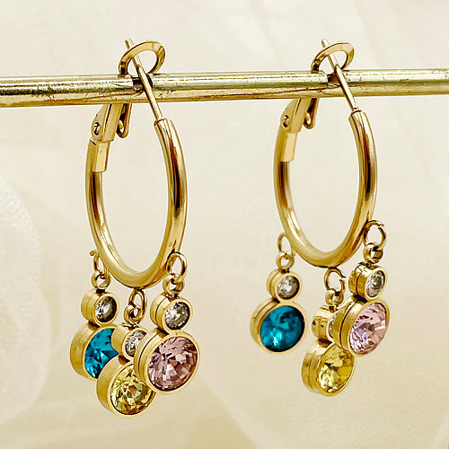 1 Paar übertriebene Lady-Ohrringe mit runder Polierbeschichtung und Inlay aus Edelstahl mit Zirkon und vergoldet