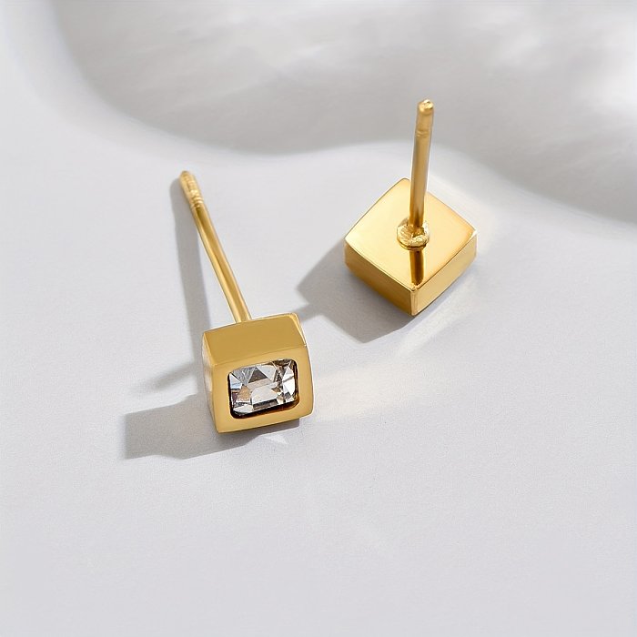 1 Pair Simple Style Square Stainless Steel  Plating Inlay Zircon 14K Gold Plated Ear Studs