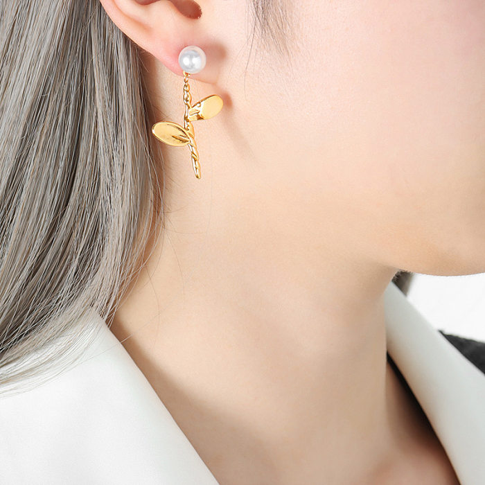 1 Pair Sweet Simple Style Flower Plating Inlay Stainless Steel Pearl Drop Earrings