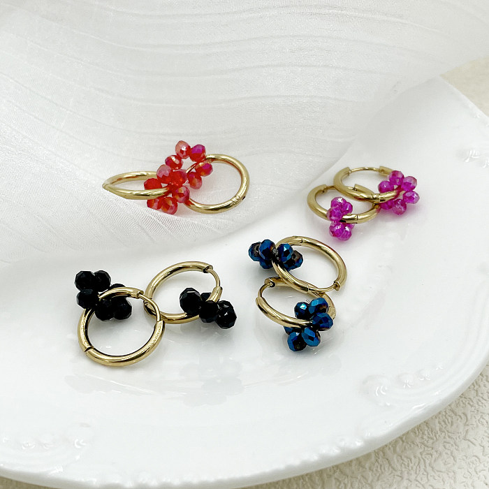 1 Pair Cute Sweet Flower Stainless Steel  Imitation Pearl Crystal Polishing Plating Gold Plated Earrings