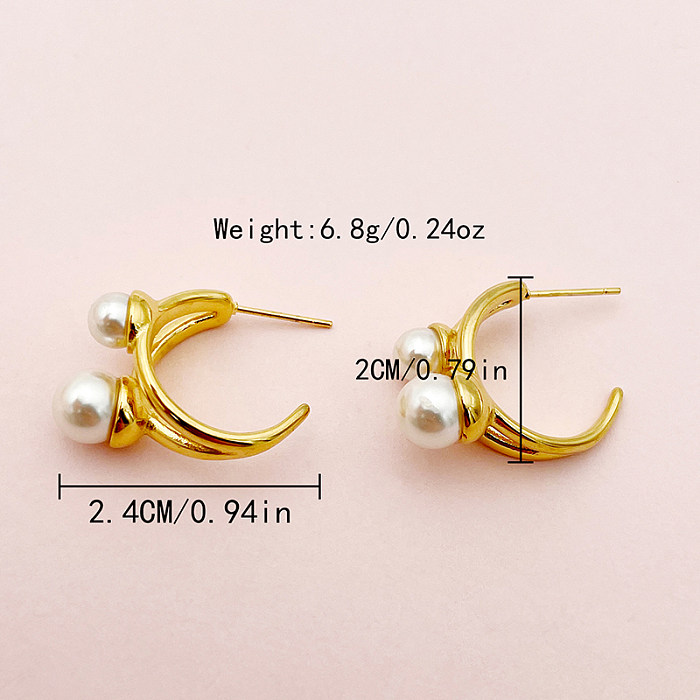 1 Pair Simple Style C Shape Round Plating Inlay Stainless Steel  Pearl Gold Plated Ear Studs