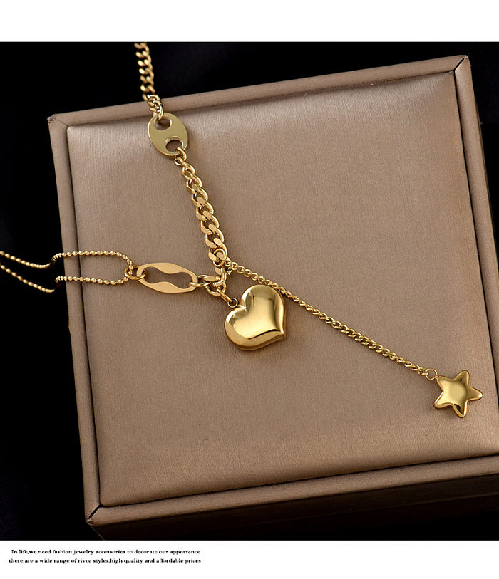 Vintage Style Heart Shape Stainless Steel  Layered Necklaces Splicing Gold Plated Stainless Steel  Necklaces