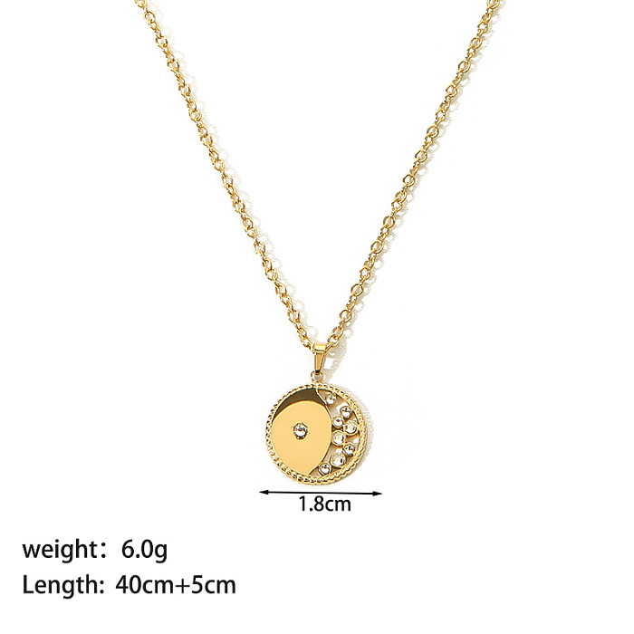 Modern Style Moon Heart Shape Stainless Steel  Stainless Steel Plating Inlay Artificial Gemstones Gold Plated Pendant Necklace