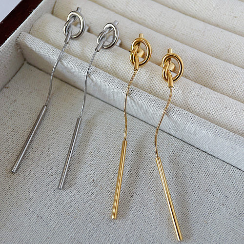 1 Pair Simple Style Solid Color Tassel Plating Stainless Steel 18K Gold Plated Drop Earrings