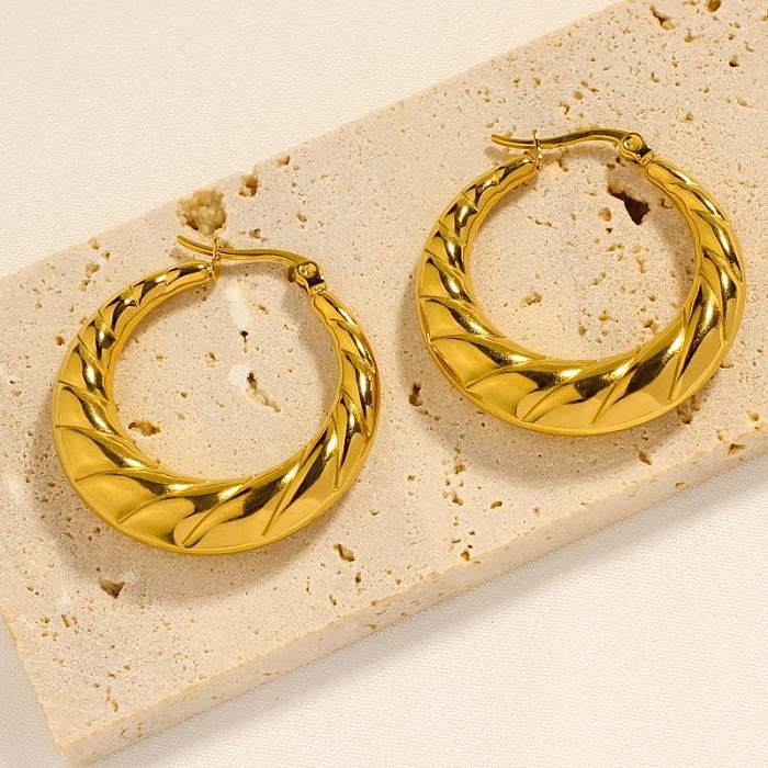1 Pair Simple Style Commute Twist Plating Stainless Steel  18K Gold Plated Earrings