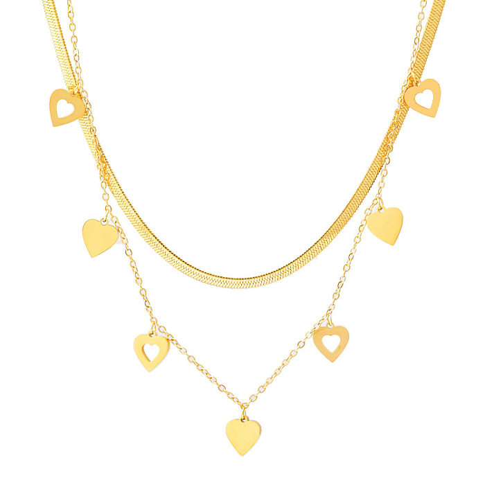 Elegante, schlichte, mehrschichtige Halsketten in Herzform mit Edelstahlbeschichtung und 24-Karat-Vergoldung