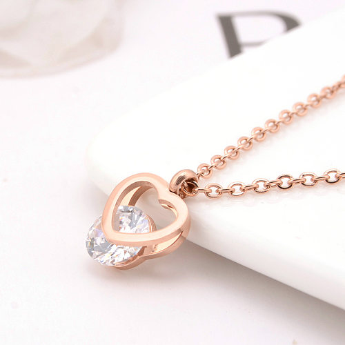 Elegant Heart Shape Stainless Steel Zircon Pendant Necklace In Bulk