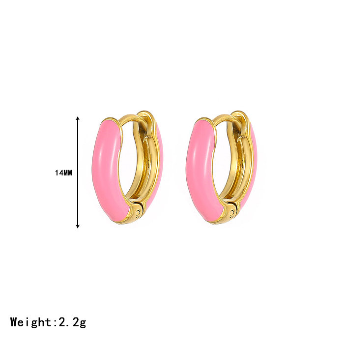 1 Pair Casual Simple Style Round Polishing Epoxy Plating Stainless Steel  Earrings