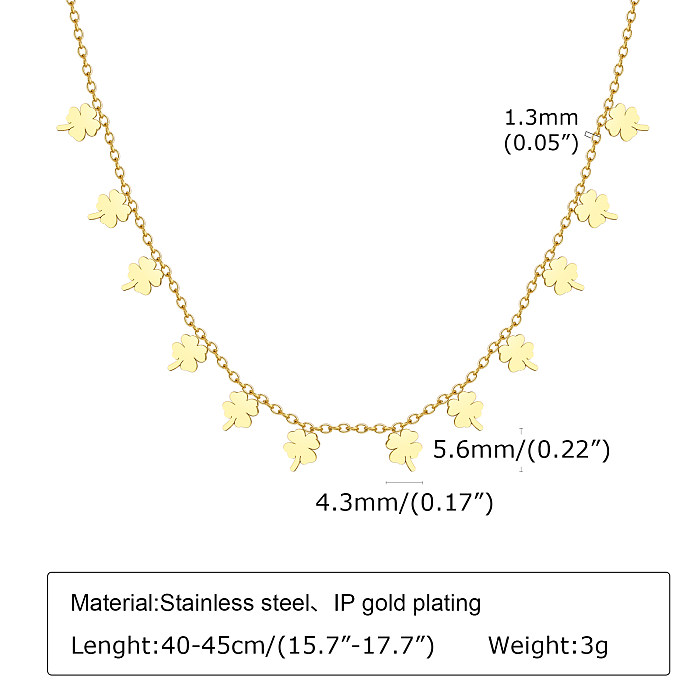 Retro Simple Style Cross Four Leaf Clover Lightning Stainless Steel  Plating Inlay Zircon 18K Gold Plated Necklace