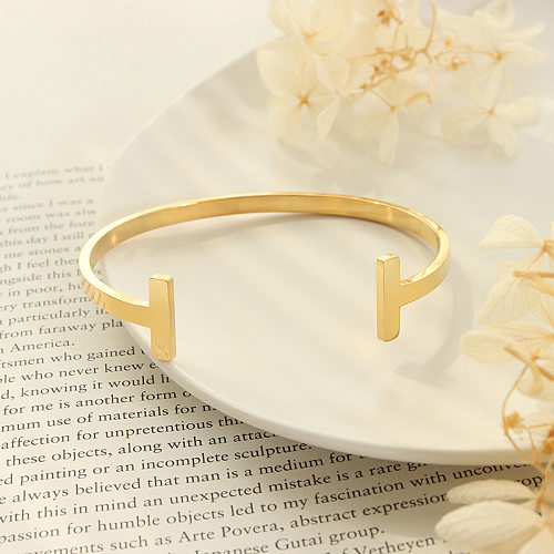 Fashion Geometry T Shape Open-Ended Bracelet Titanium Steel 18K Gold
