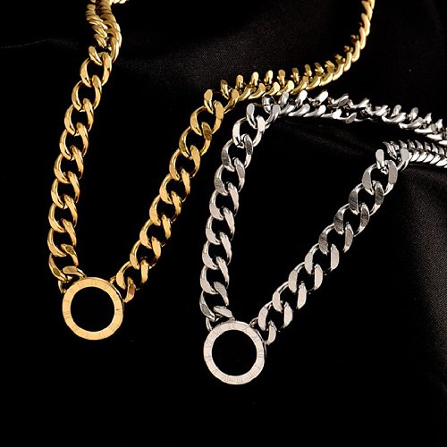 Modische runde geometrische Edelstahl-Halskette, einfache kurze Schlüsselbeinkette