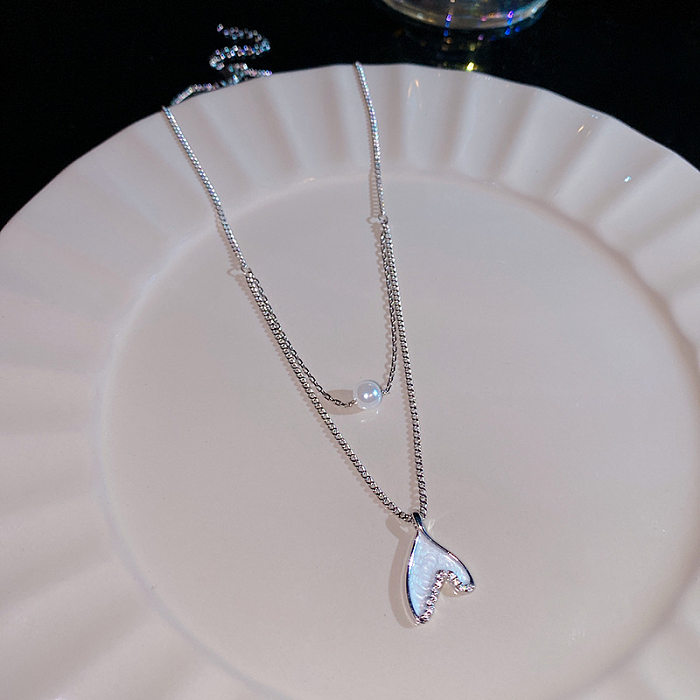 Sweet Heart Shape Crown Bow Knot Stainless Steel Copper Inlay Zircon Pendant Necklace