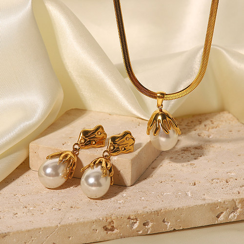 Geometrische Perlenkette mit Intarsien aus Edelstahl im Vintage-Stil, 1 Stück