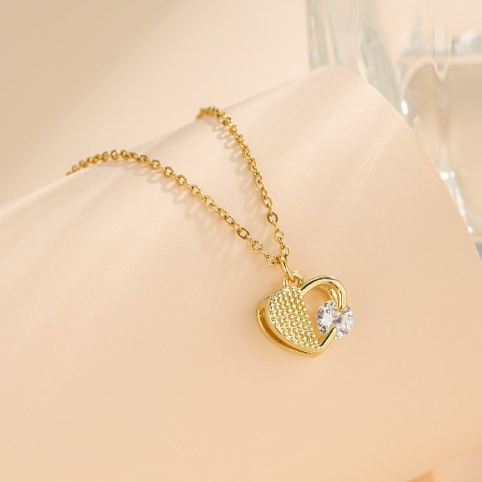1 Piece Korean Style Four Leaf Clover Water Droplets Heart Shape Stainless Steel  Stainless Steel Plating Inlay Zircon Pendant Necklace
