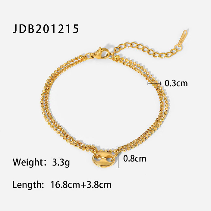 Fashion Creative Pig Nose Pendant Coffee Beans Ball Bead Double-Layer 18 Gold Stainless Steel Bracelet