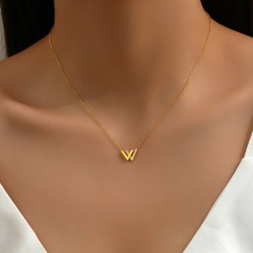 IG Style Elegant Simple Style Letter Stainless Steel  Plating Inlay Zircon 18K Gold Plated Pendant Necklace