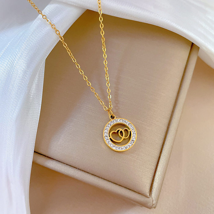 Collier avec pendentif en forme de cœur, Style classique, doux, en acier inoxydable, incrustation de Zircon plaqué or