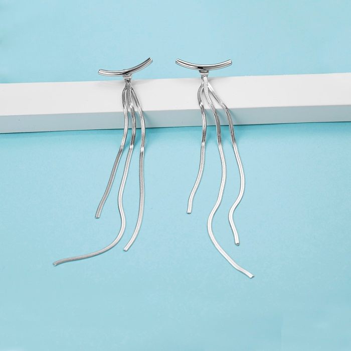 1 Pair Korean Style Tassel Polishing Stainless Steel  Drop Earrings