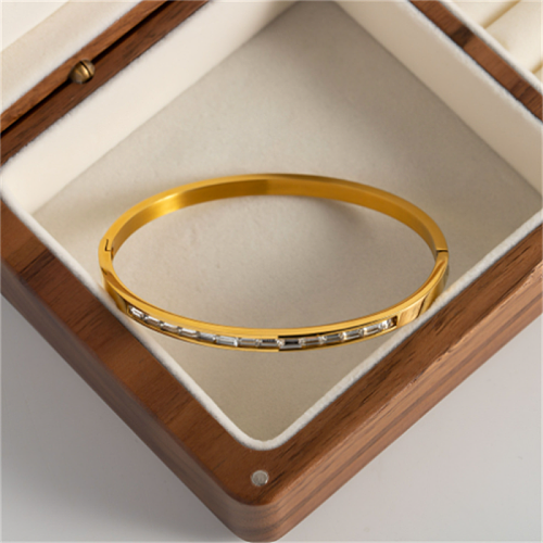 Casual estilo simples retângulo aço inoxidável titânio polimento chapeamento incrustação zircão banhado a ouro pulseira