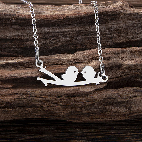 Einfache Halskette mit Vogel-Anhänger aus Edelstahl, unregelmäßige Halsketten aus Edelstahl, 1 Stück