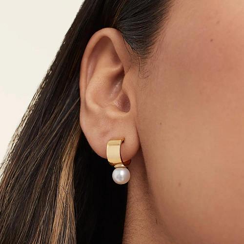 1 paire de clous d'oreilles en acier inoxydable plaqué or 18 carats, Style Simple et élégant, couleur unie