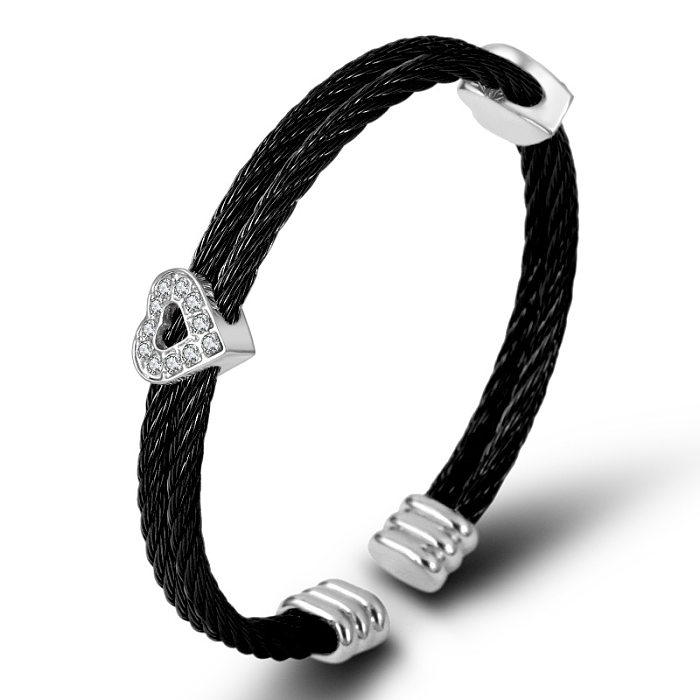 Bracelet avec strass en acier inoxydable en forme de cœur Commute en vrac