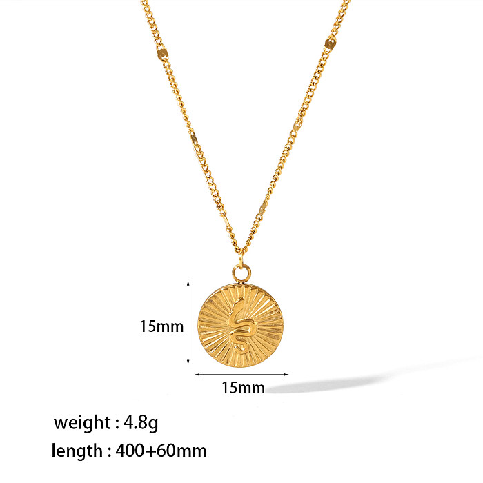 Retro Round Heart Shape Eye Stainless Steel  Polishing Plating 18K Gold Plated Pendant Necklace