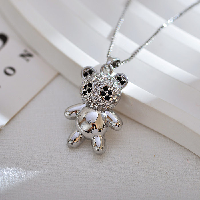 Simple Style Panda Stainless Steel Plating Inlay Zircon Obsidian 18K Gold Plated Pendant Necklace
