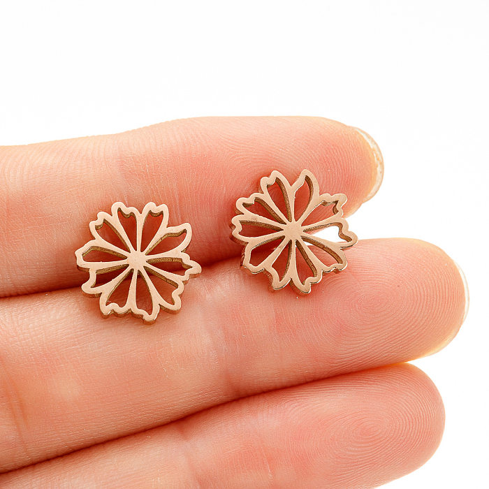 1 paire de clous d'oreilles en acier inoxydable, placage de fleurs, Style Simple