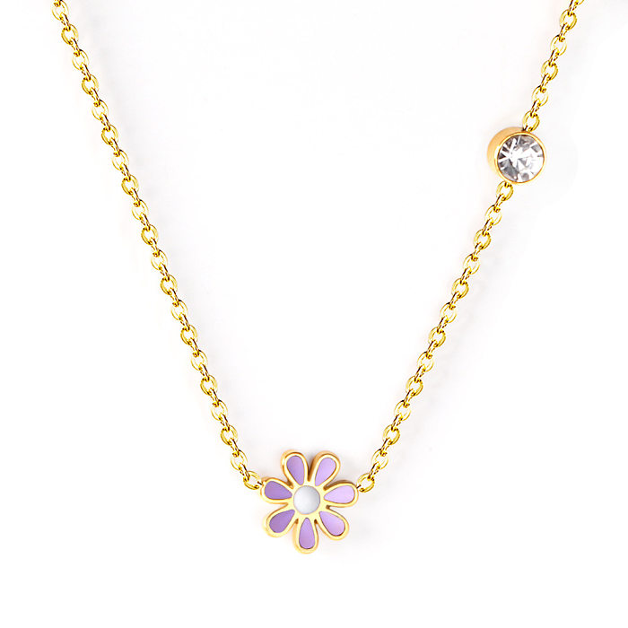 Wholesale Pastoral Simple Style Flower Stainless Steel  Zircon Necklace
