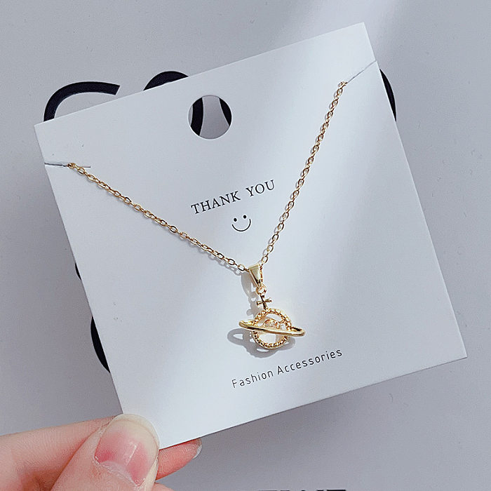 Cute Simple Style Heart Shape Crown Flower Stainless Steel Inlay Rhinestones Pendant Necklace