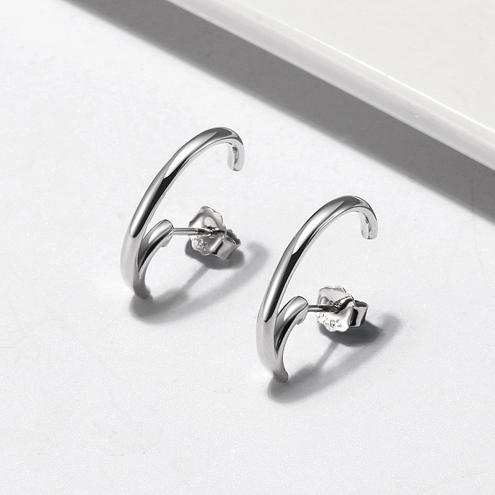 1 Pair Original Design Modern Style Korean Style C Shape Asymmetrical Plating Inlay Sterling Silver Zircon 14K Gold Plated White Gold Plated Silver Plated Ear Studs