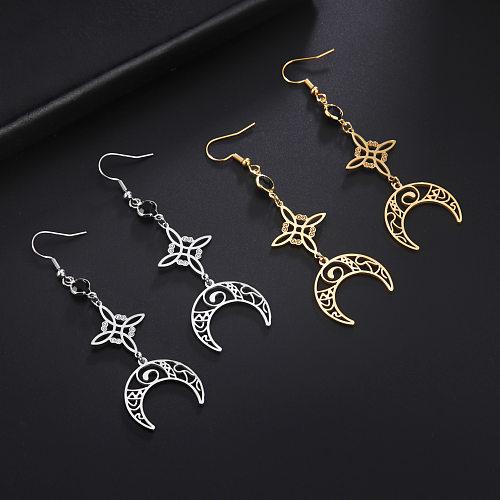 1 Pair Vintage Style Witch Knot Moon Solid Color Plating Hollow Out Stainless Steel  Ear Hook