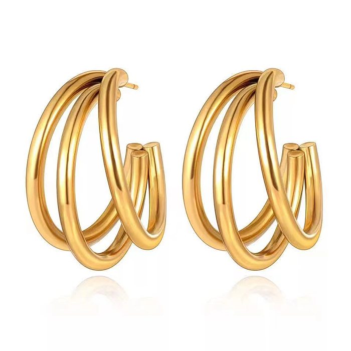 1 Pair Simple Style C Shape Stainless Steel 18K Gold Plated Ear Studs