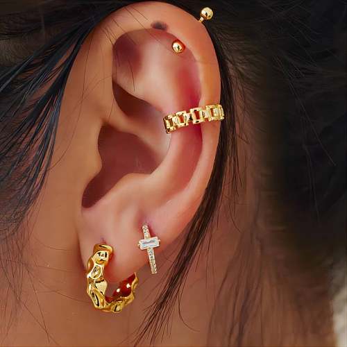 1 paire de boucles d'oreilles ovales en acier inoxydable plaqué or 18 carats, Style Simple