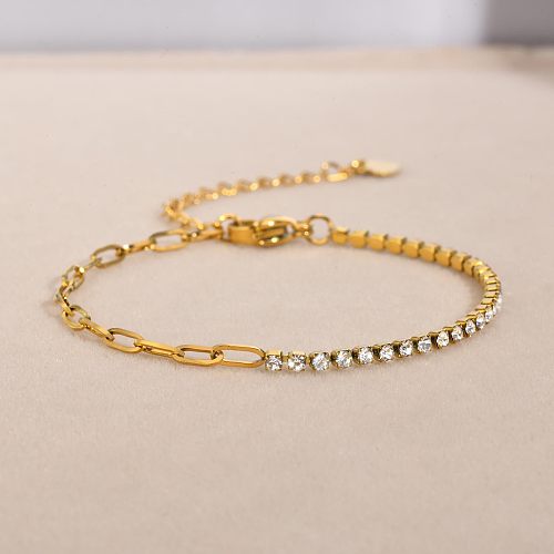 Simple Style Square Stainless Steel Plating Inlay Zircon Gold Plated Bracelets