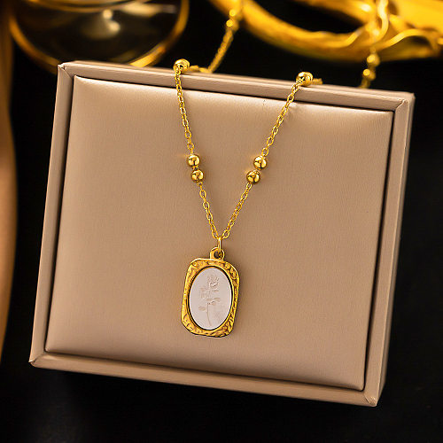 Simple Style Commute Rose Stainless Steel Plating Inlay Shell Pendant Necklace