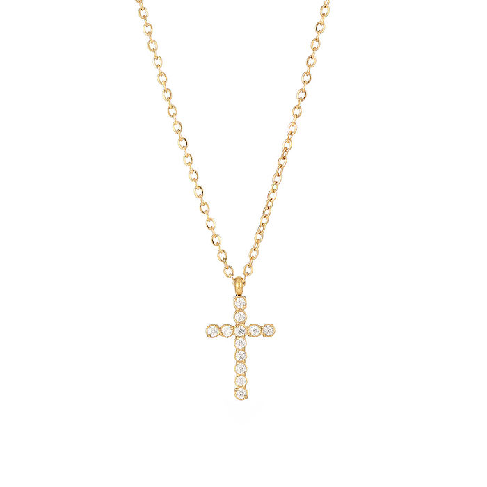 Casual Elegant Cross Stainless Steel  Stainless Steel Plating Inlay Zircon Pendant Necklace
