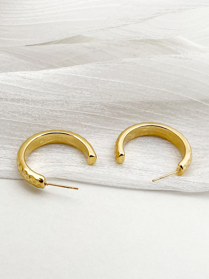 1 paire de clous d'oreilles plaqués or, Style Vintage, Simple, en forme de C, en acier inoxydable, polissage et placage