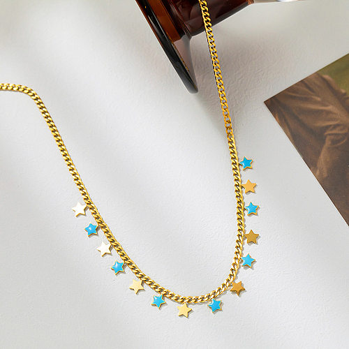 Modern Style Star Stainless Steel Enamel Plating Necklace