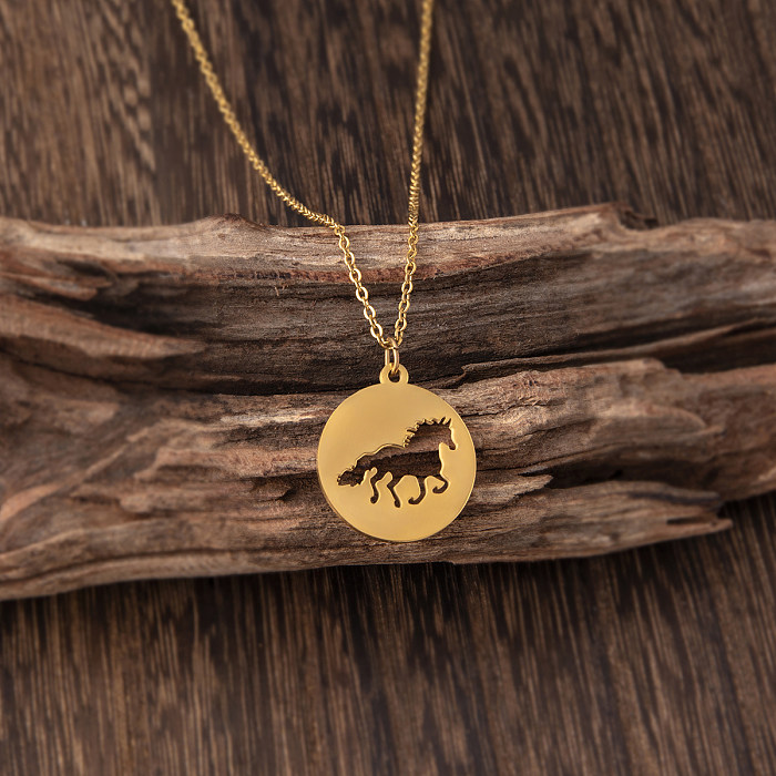 Simple Style Horse Stainless Steel  Hollow Out Pendant Necklace 1 Piece