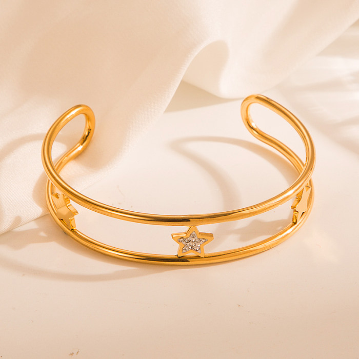 IG Style Elegant Pentagram Heart Shape Butterfly Stainless Steel Plating Inlay Zircon 18K Gold Plated Bangle