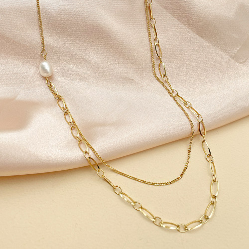 Collares de doble capa chapados en oro geométricos de acero inoxidable de viaje de estilo simple
