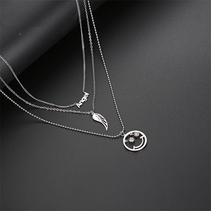 Classic Style Letter Stainless Steel  Stainless Steel Plating Inlay Zircon Gold Plated Three Layer Necklace