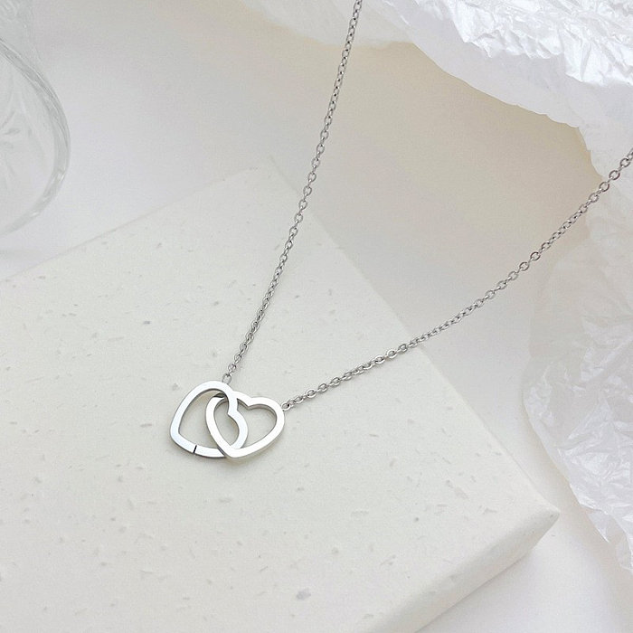 Simple Style Heart Shape Stainless Steel  White Gold Plated Gold Plated Pendant Necklace In Bulk