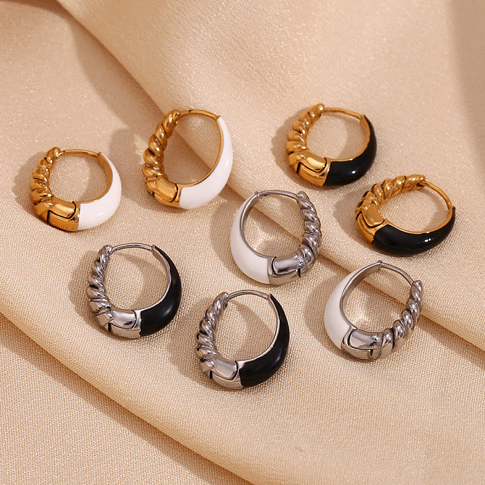 1 Pair Basic Simple Style Classic Style Oval Plating Stainless Steel  18K Gold Plated Earrings